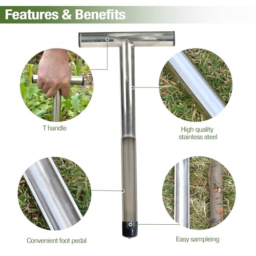 16-Inch Soil Probe with 2 Baggage - Soil Sampling Instrument for Garden and Home Crops, T-Deal with Stainless Metal Sampler Rod for Soil Testing