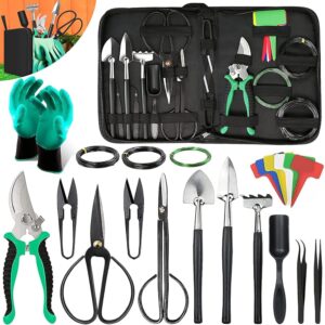 Bonsai Software Set – 24-Piece Equipment for Freshmen, Contains Pruning Shears, Scissors, PU Leather-based Bag, and Important Instruments for Bonsai Tree Care and Trimming