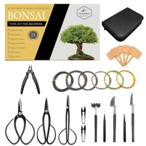 Bonsai Tree Instrument Set – 22-Piece Excessive Carbon Metal Package with Pruning Shears, Cutters, Coaching Wires, and Grooming Instruments for Rookies