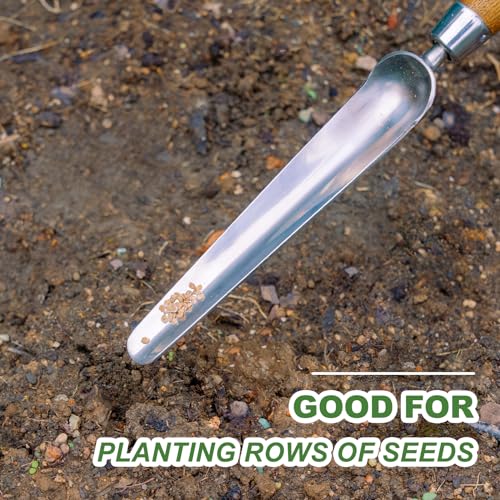 Haliaeetus Stainless Metal Seeding Widger - Lengthy and Slender Backyard Trowel for Repotting and Weeding in Tight Spots, Hand Transplanter with Picket Deal with