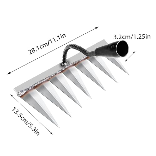 Heavy-Obligation Iron Backyard Rake for Weeding and Dethatching - Carbon Metal Hand Device with 7 Toothed Design (Stick Not Included)