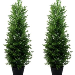 Set of two – 3Ft Synthetic Cedar Topiary Bushes for Indoor/Out of doors Use, UV-Protected Fake Cypress Crops for Dwelling and Entrance Door Ornament, Excellent for Housewarming Presents