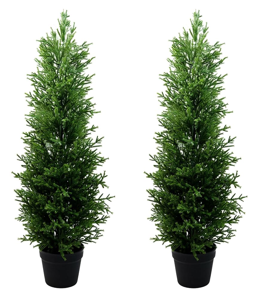 Set of two – 3Ft Synthetic Cedar Topiary Bushes for Indoor/Out of doors Use, UV-Protected Fake Cypress Crops for Dwelling and Entrance Door Ornament, Excellent for Housewarming Presents