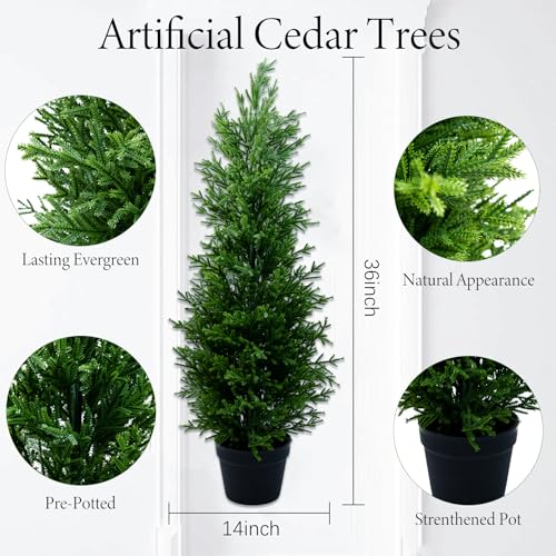 Set of two - 3Ft Synthetic Cedar Topiary Bushes for Indoor/Out of doors Use, UV-Protected Fake Cypress Crops for Dwelling and Entrance Door Ornament, Excellent for Housewarming Presents